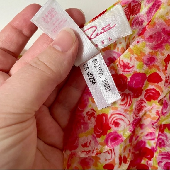 Oscar de la Renta Floral Mini Slip Dress Pink Ruffle Coquette Feminine Large - Picture 8 of 8